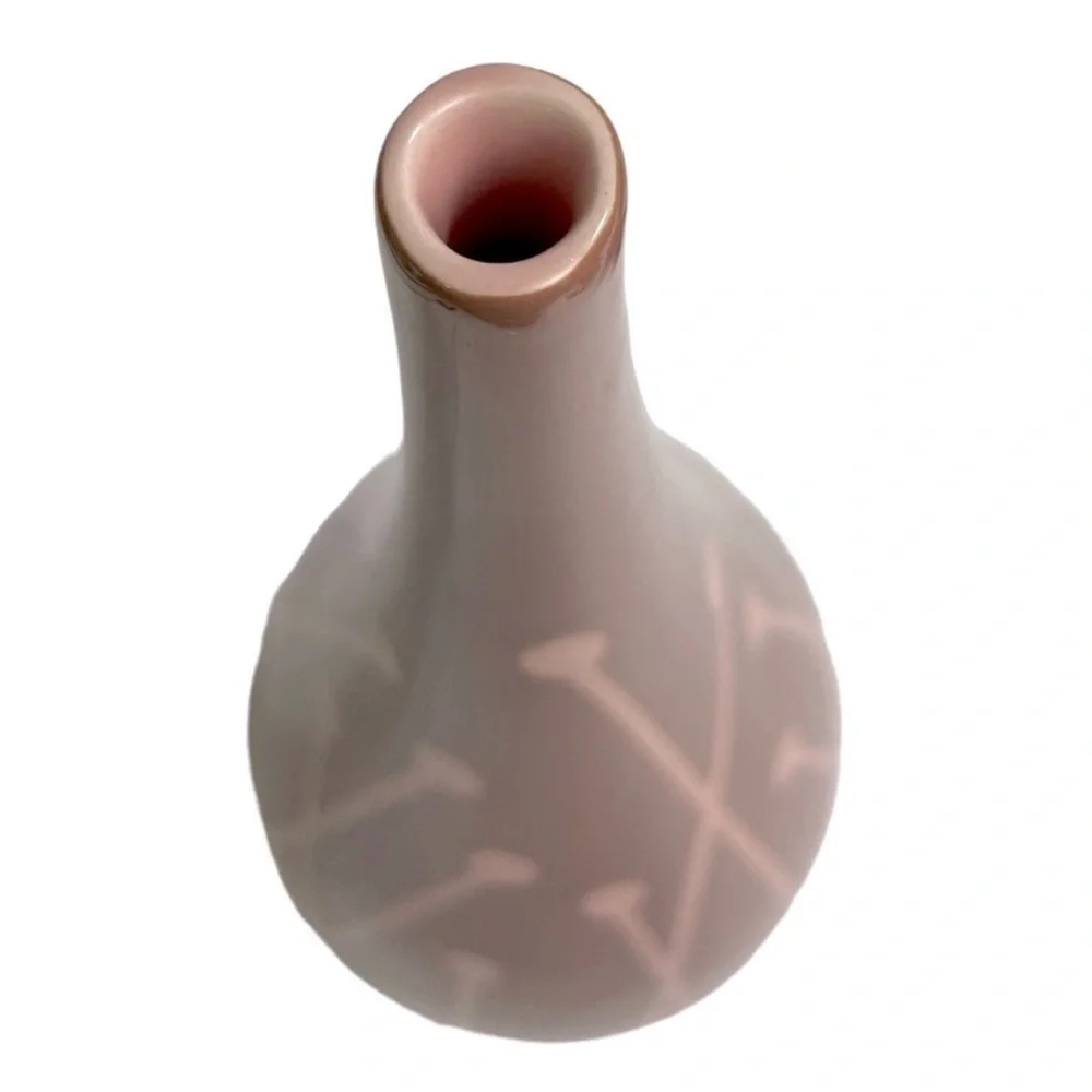Vintage MCM Mauve Pink Ceramic Teardrop Vase Mod Botanical Design 12